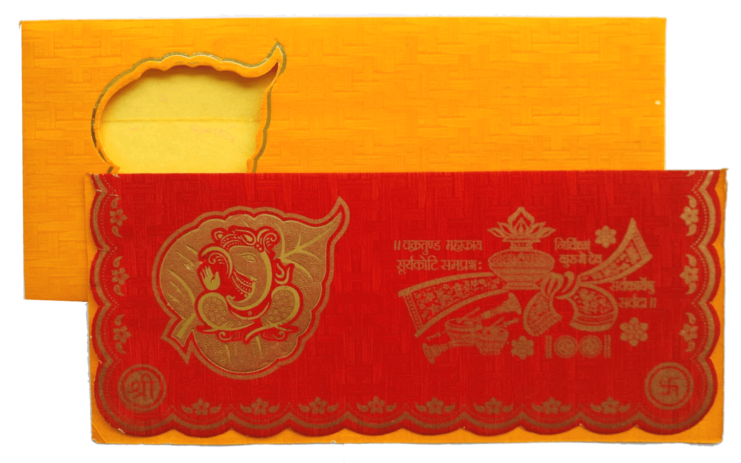 Red Yellow Dia cutting Wedding Card — front design