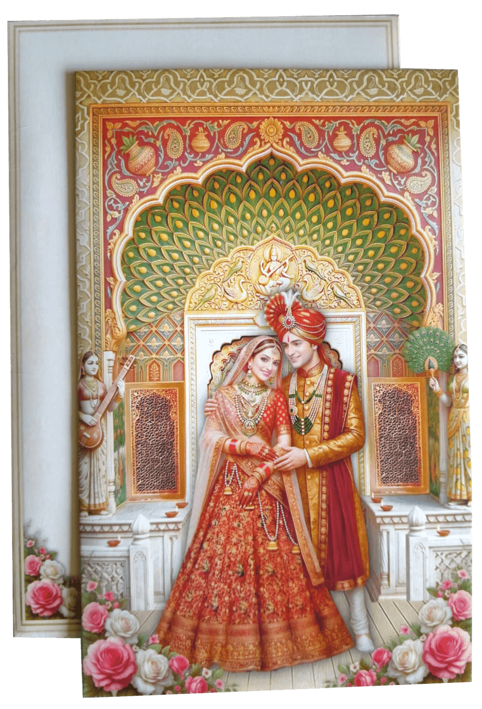 Bride and groom in classic attire Wedding Card — front design