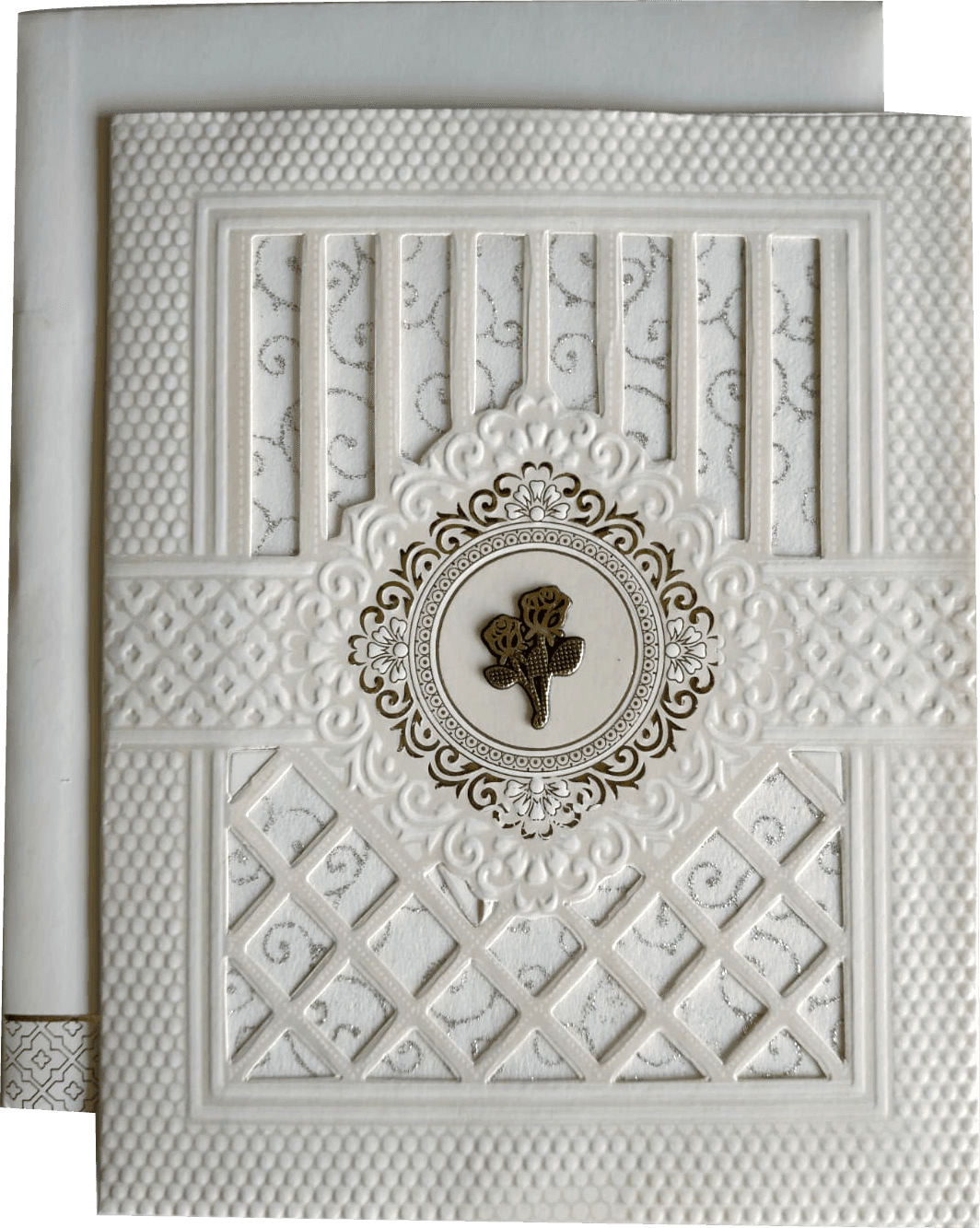 Laser-cut wedding invitation card featuring white color leaf wedding card — front design