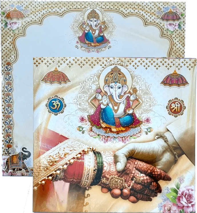 Lord Ganesha and couple holding hands — front design