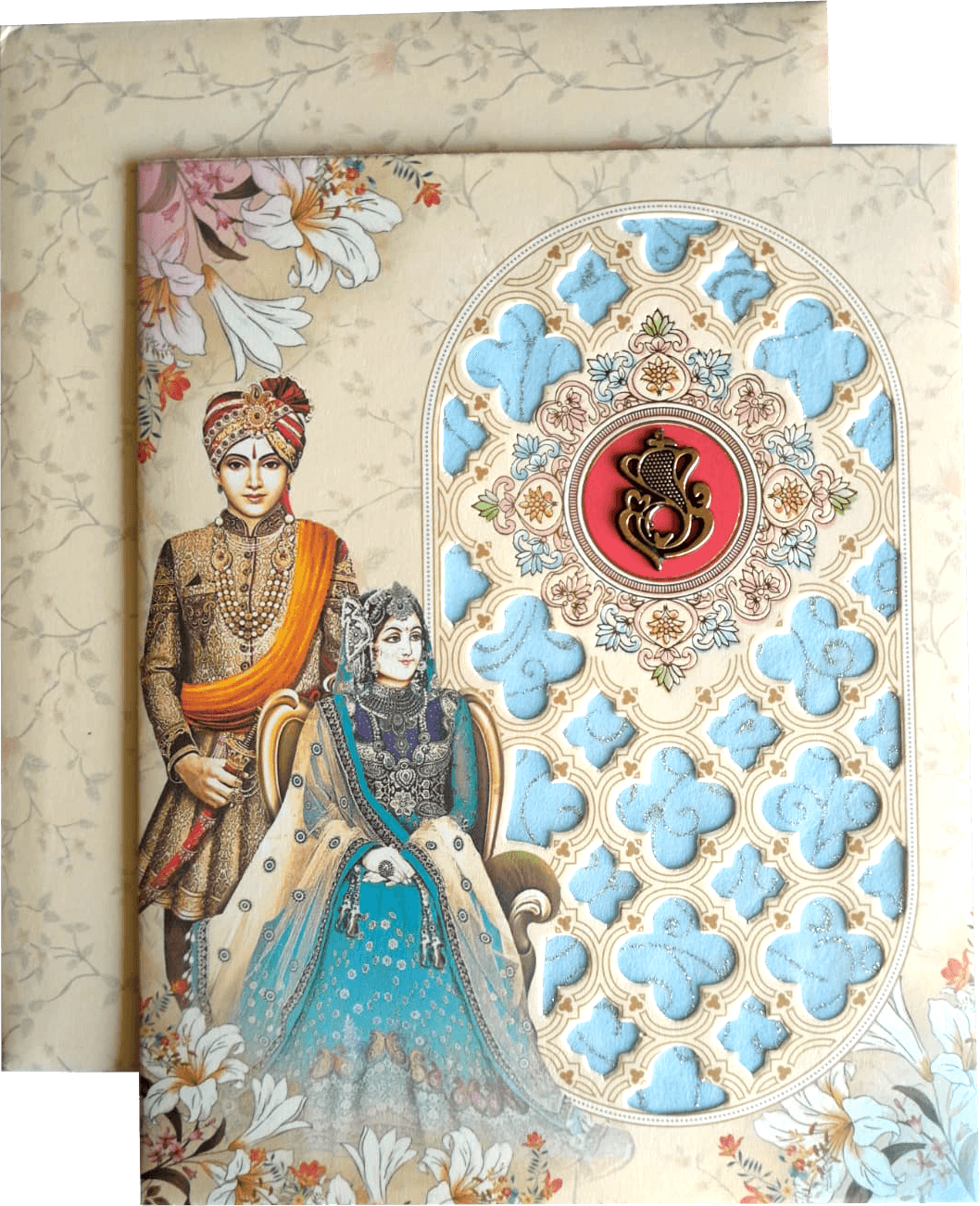 The Royal bride and groom wedding invitation Card — front design