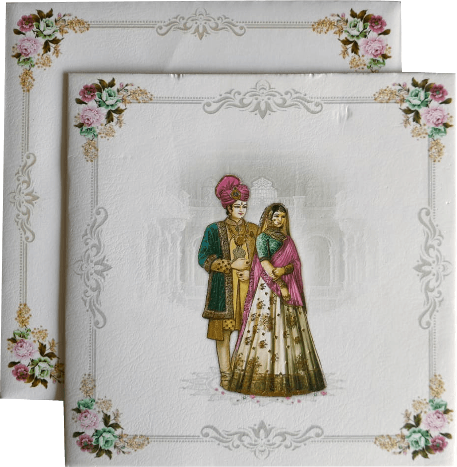 Royal Indian bride and groom (Dula-Dulhan / Raja-Rani) with envelop — front design